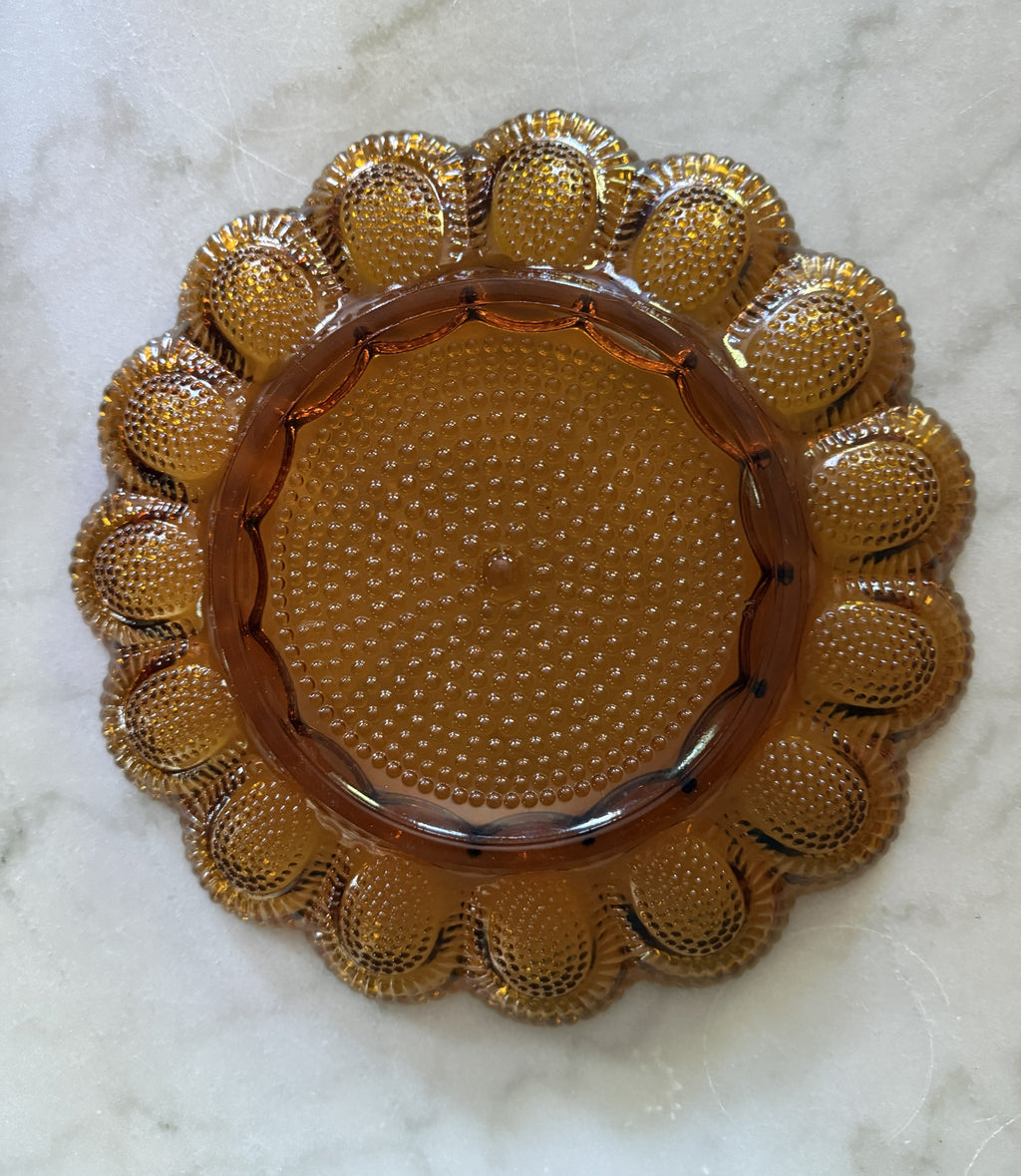 Amber Hobnail Glass Deviled Egg Plate