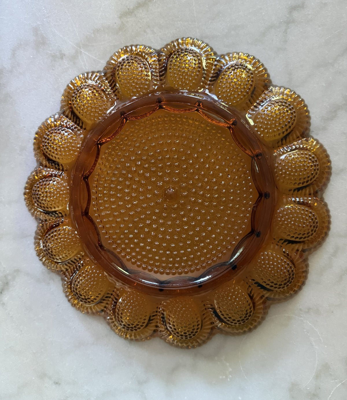 Amber Hobnail Glass Deviled Egg Plate