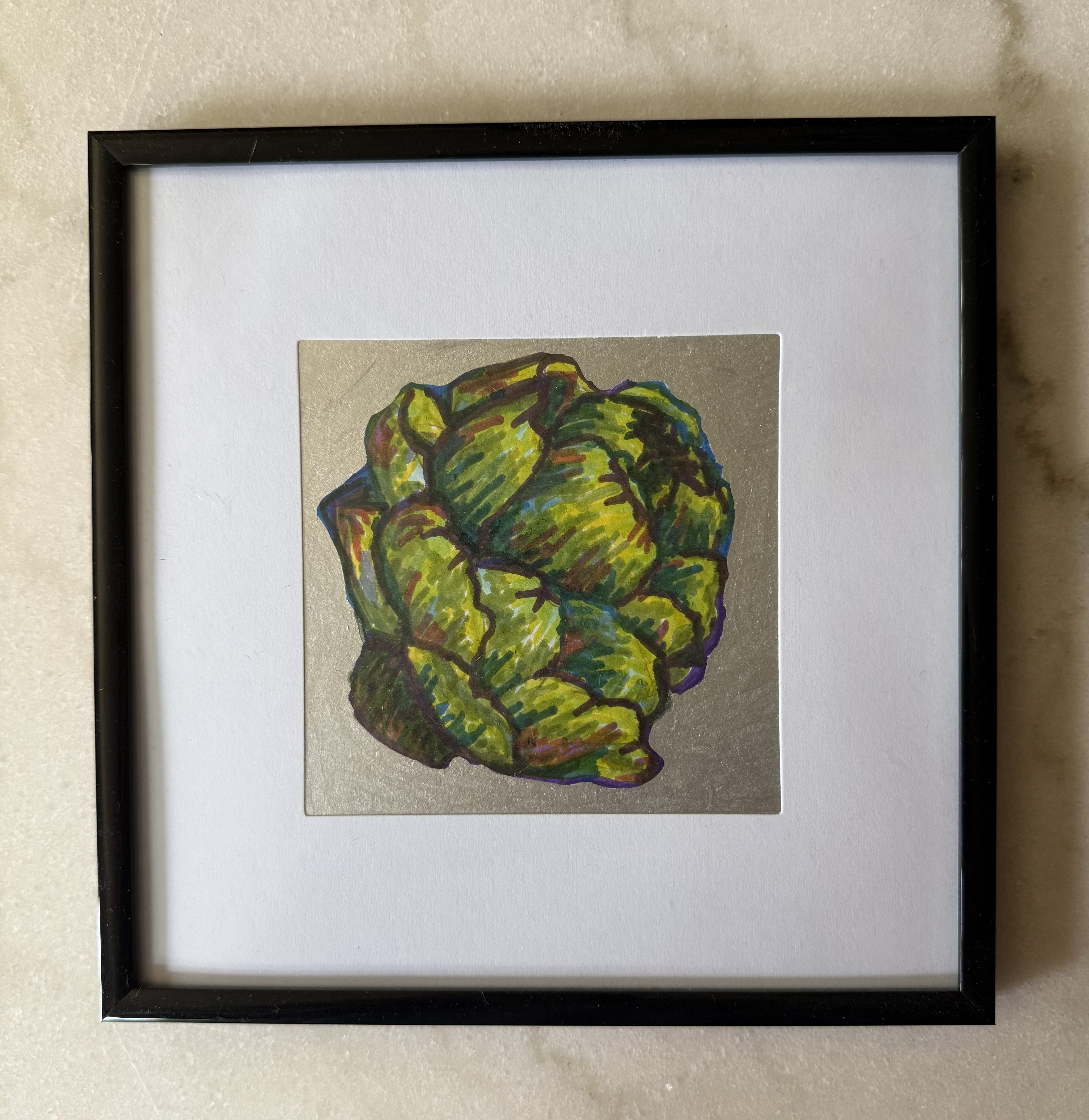 Framed Mixed Media Artichoke Sketch