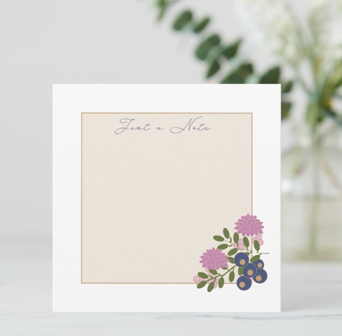 Set of 6 Flat Square "Just a Note" Note Cards with Envelopes-Verdant Ridge Stationery Collection