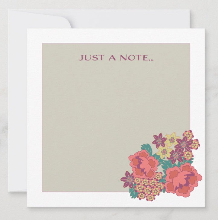 Set of 6 Flat Square "Just a Note..." Ochre Glen Stationery Collection Note Cards and Envelopes