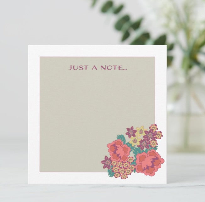 Set of 6 Flat Square "Just a Note..." Ochre Glen Stationery Collection Note Cards and Envelopes