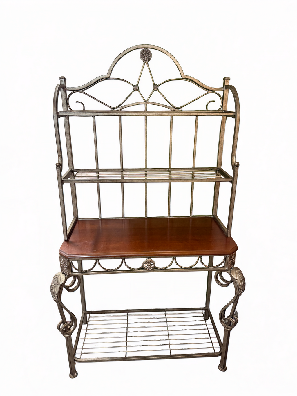 Ornate Metal & Wood Baker's Rack — 3-Shelf Display & Storage