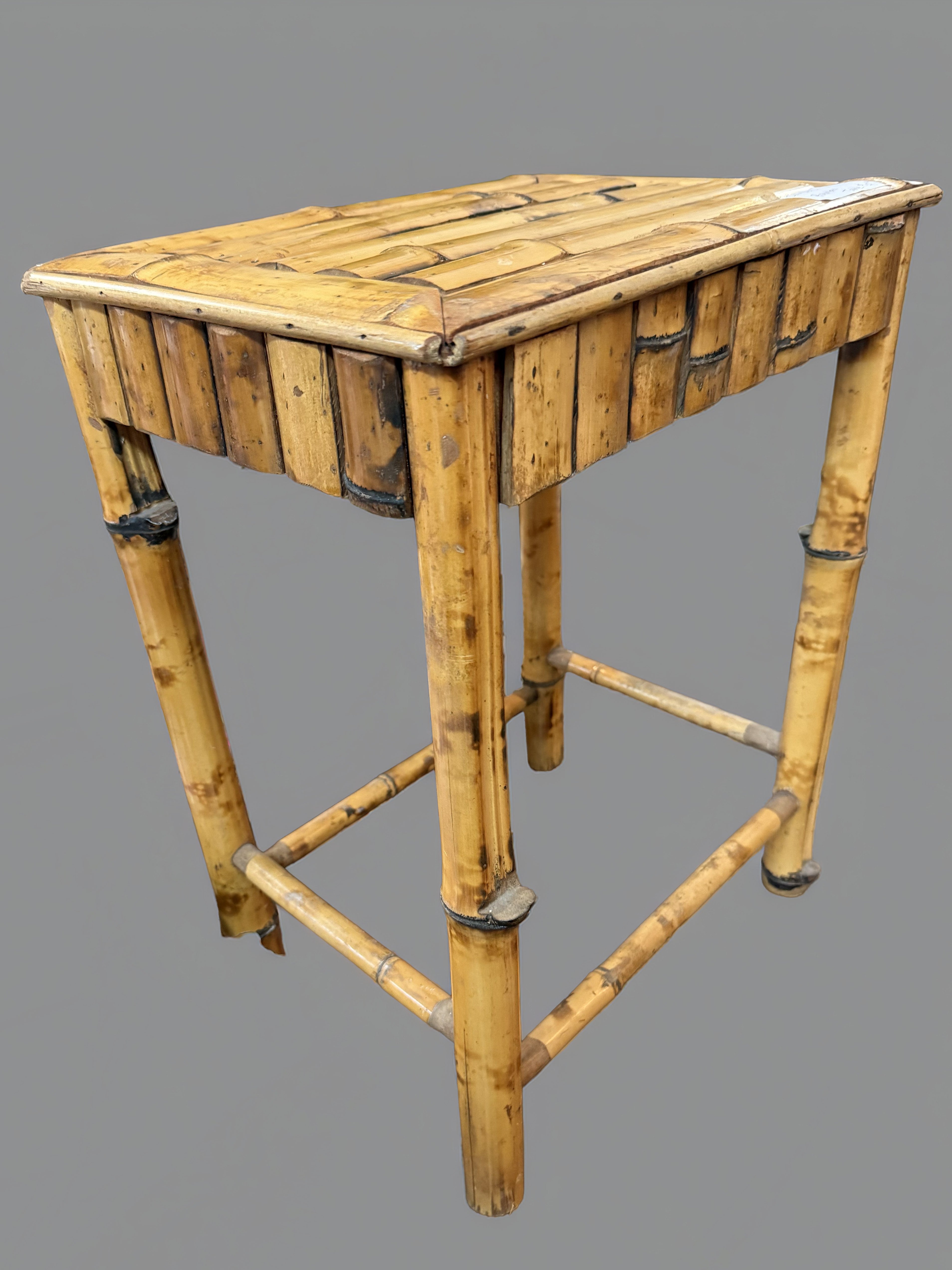 Chinoiserie Tortoiseshell Bamboo Accent Table — Plant Stand or Side Table