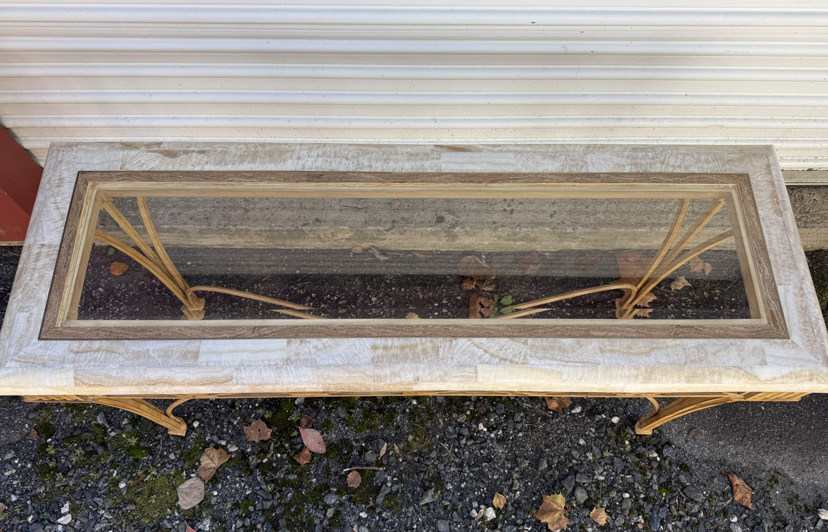 Vintage Neoclassical Glass-Top Sofa Table