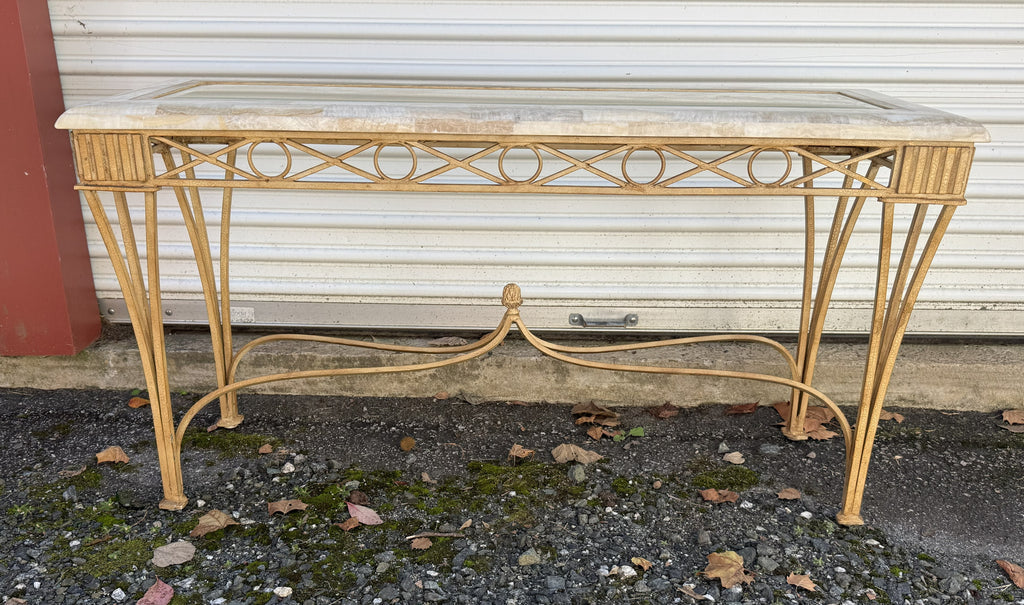 Vintage Neoclassical Glass-Top Sofa Table