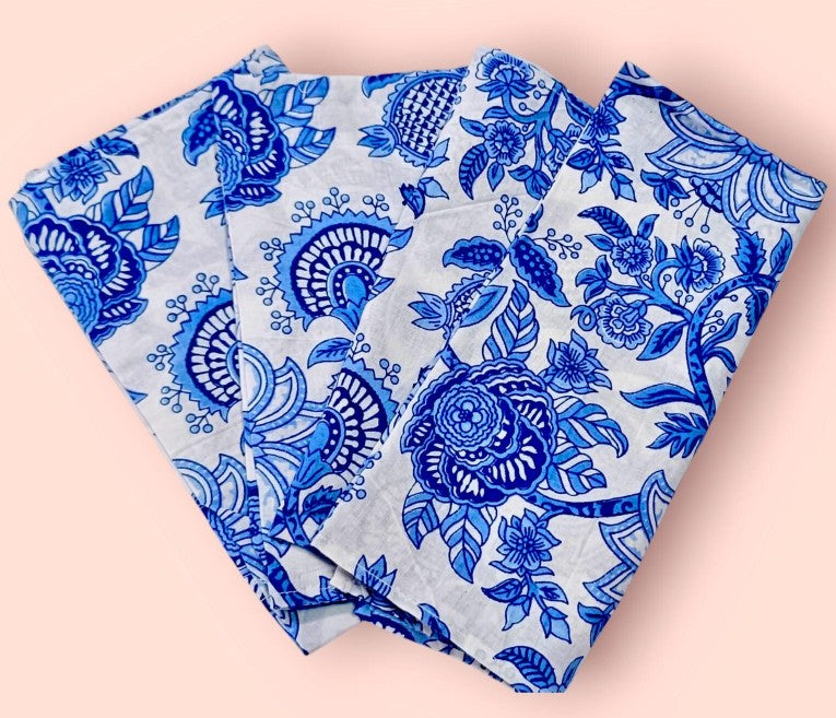 Set of Four Blue and White Floral Napkins — vintage item from Guest House Vintage Treasures (view 1)