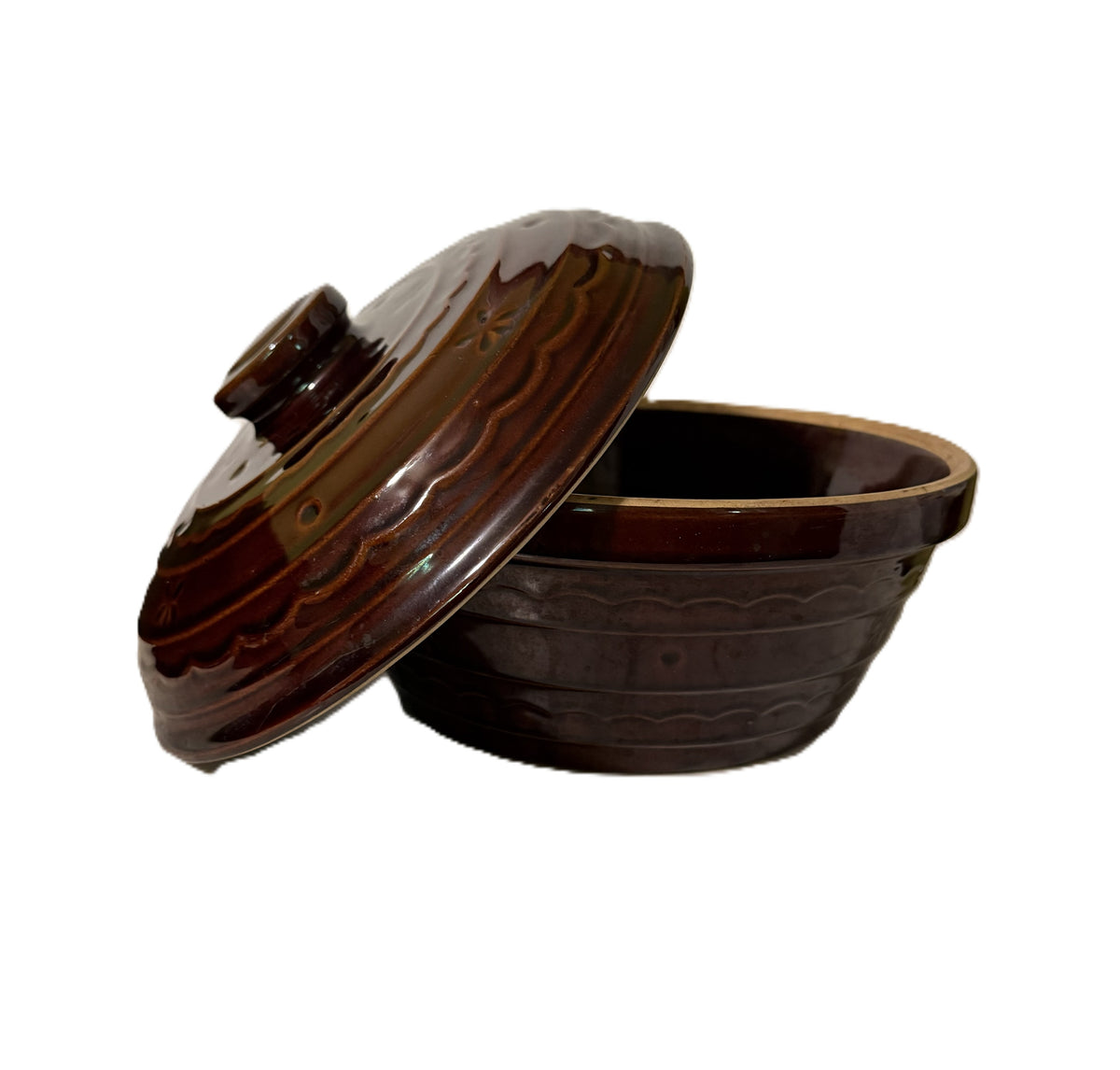 Marcrest Vintage Brown Daisy Dot Covered Serving Bowl | Mid-Century Stoneware Kitchen Decor
