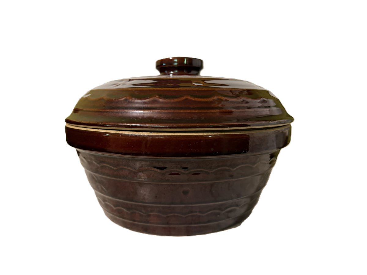 Marcrest Vintage Brown Daisy Dot Covered Serving Bowl | Mid-Century Stoneware Kitchen Decor