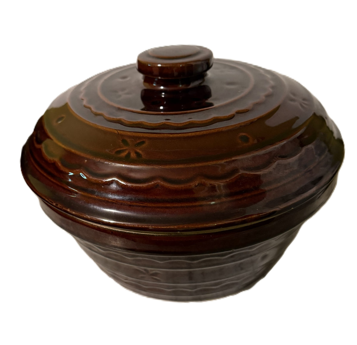 Marcrest Vintage Brown Daisy Dot Covered Serving Bowl | Mid-Century Stoneware Kitchen Decor