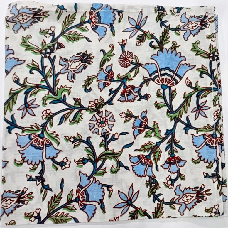 Set of Four Hand Block Printed Napkins with Floral Design — vintage item from Guest House Vintage Treasures (view 2)