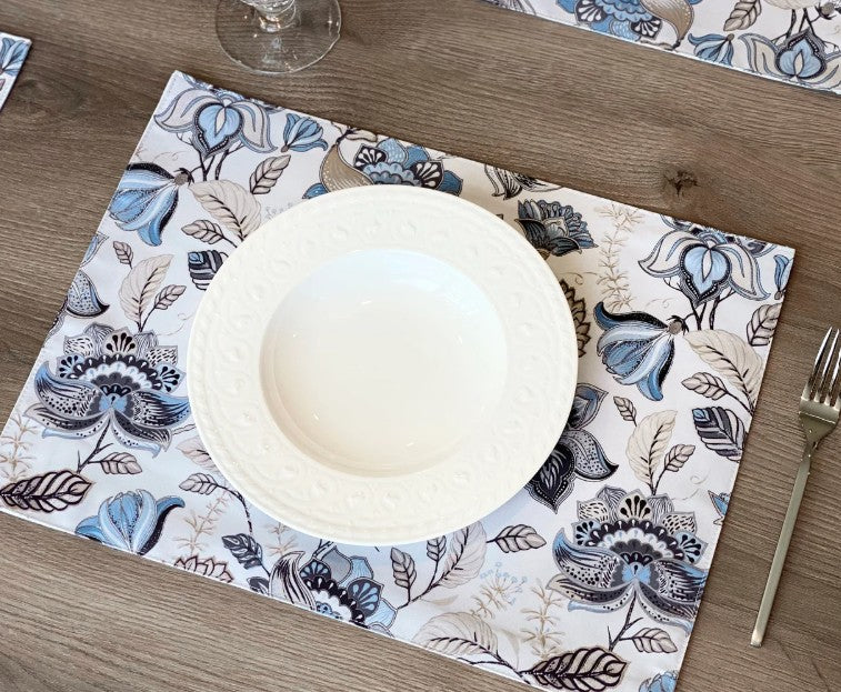 Set of 4 Blue Floral French Country-style Placemats — Table Linens item from Guest House Vintage Treasures (view 1)