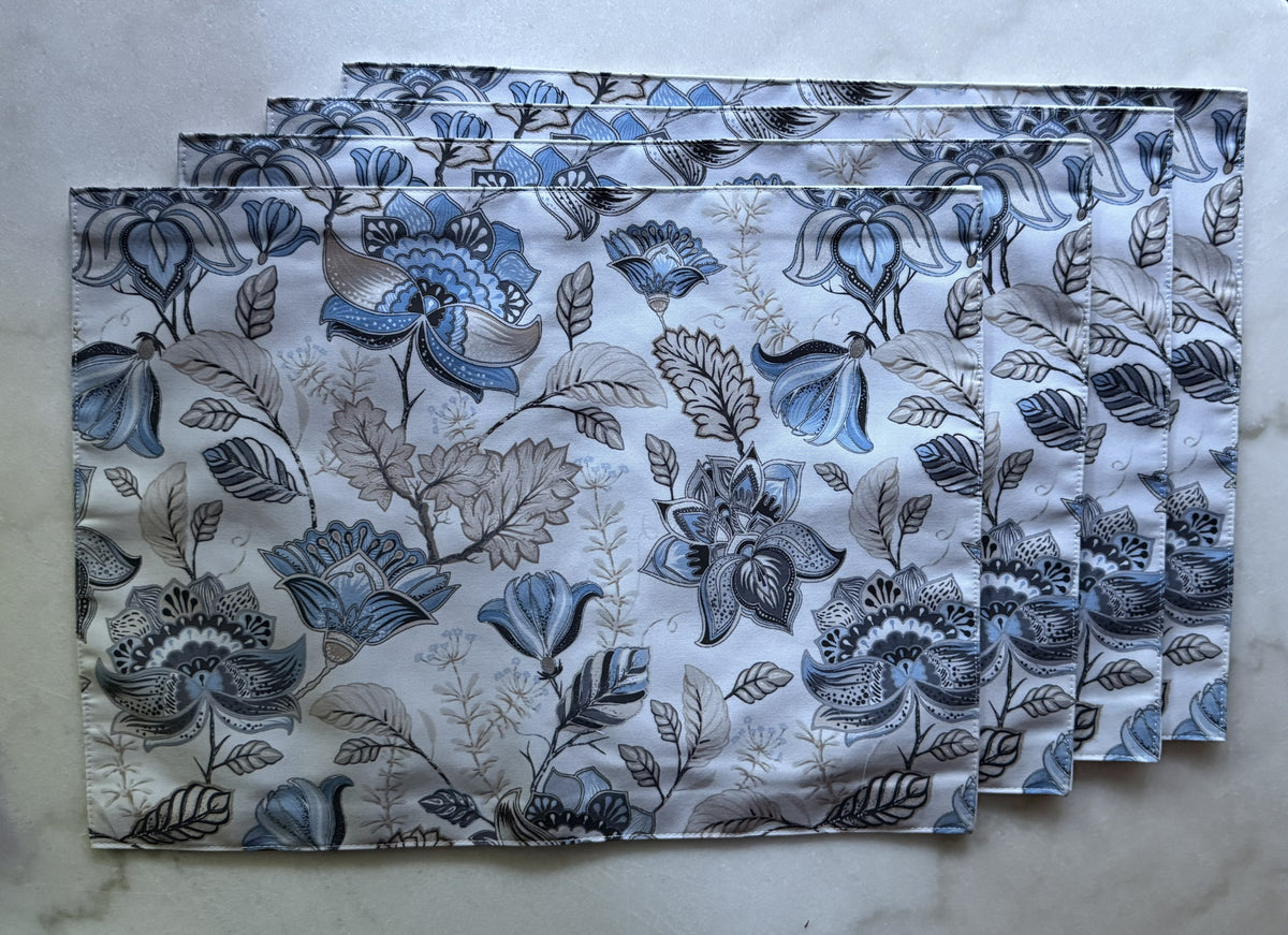 Set of 4 Blue Floral French Country-style Placemats — Table Linens item from Guest House Vintage Treasures (view 2)
