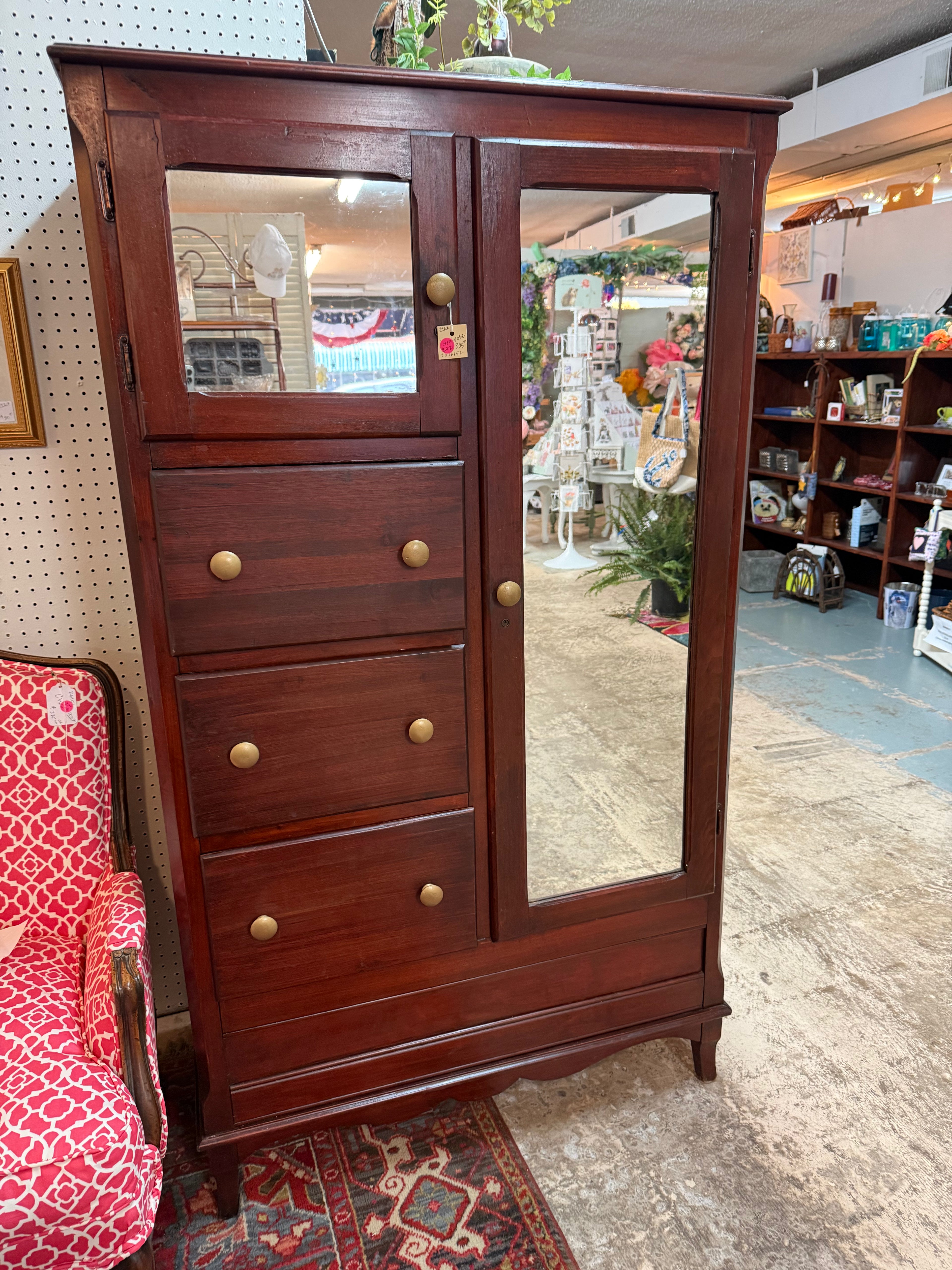 Chifforobe Wardrobe with Mirrored Doors & Drawer Storage — vintage item from Guest House Vintage Treasures (view 1)