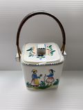Vintage Ceramic Japanese Basket with Bamboo Handle