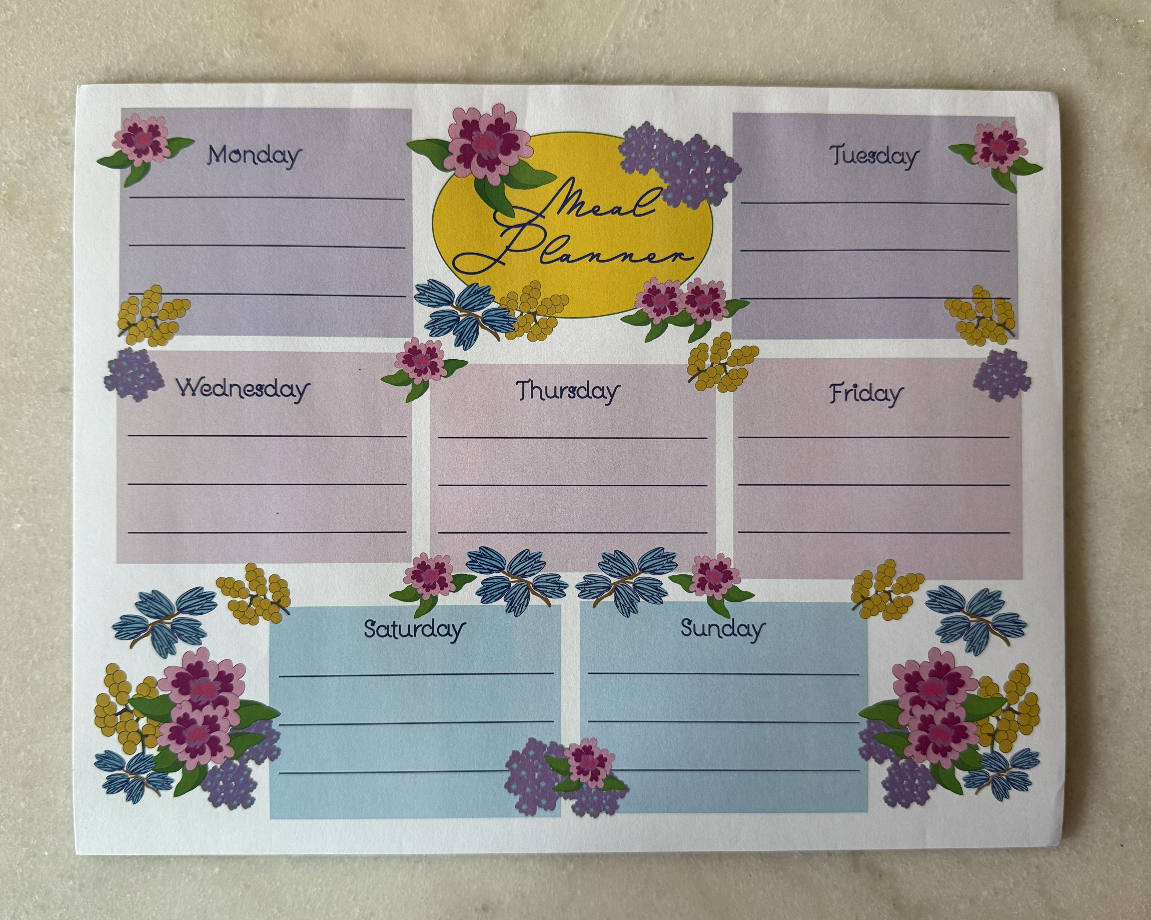7 Day Meal Planner Pads- Goldenrod Grove Stationery Collection