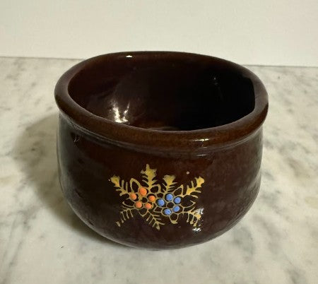 Vintage Japanese Moriage Cup/Dish | Brown Redware Pottery with Hand-Painted Floral Design