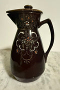 Vintage Japanese Moriage Redware Lidded Pitcher with Hand-Painted Floral Design and Gold Accents