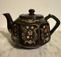 Vintage Japanese Moriage Brown Redware Teapot with Hand-Painted Floral Design
