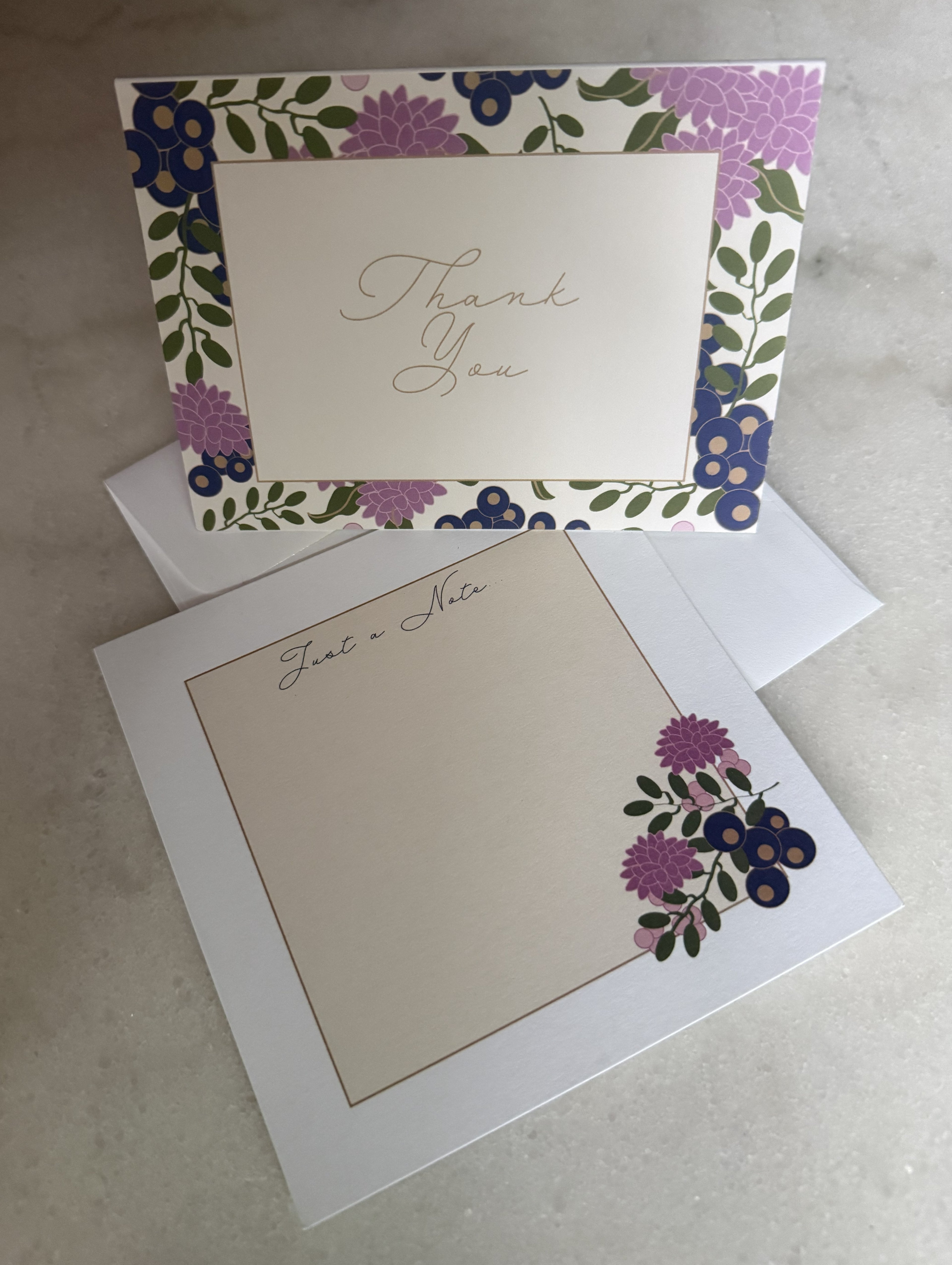 Set of 6 Verdant Ridge Stationery Collection Blank Folded Thank You Notes and Envelopes
