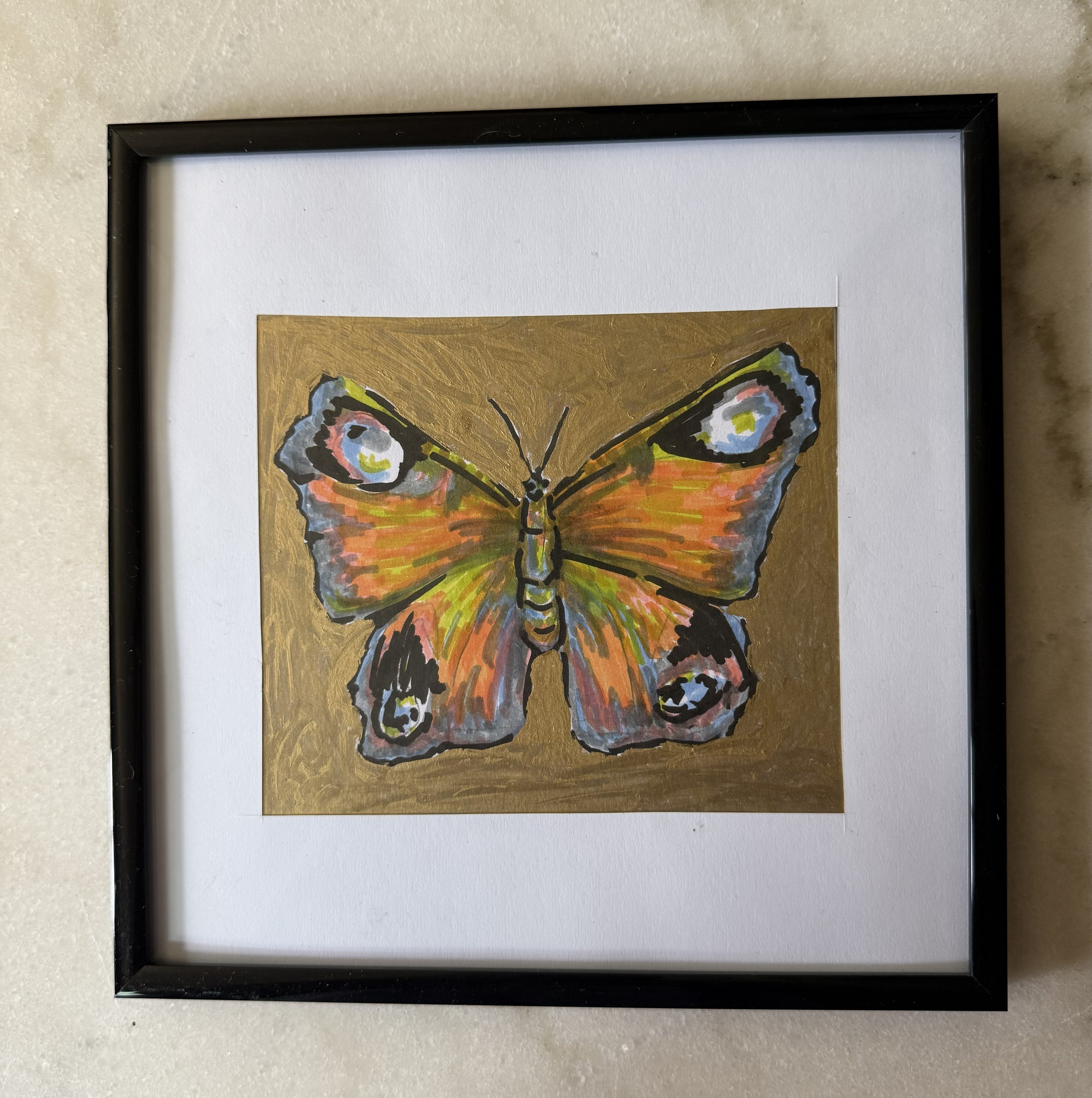 Framed Butterfly Mixed Media Sketch