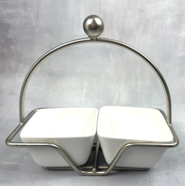 Pampered Chef Small Caddy with Two Simple Addition White Bowls — vintage item from Guest House Vintage Treasures (view 1)