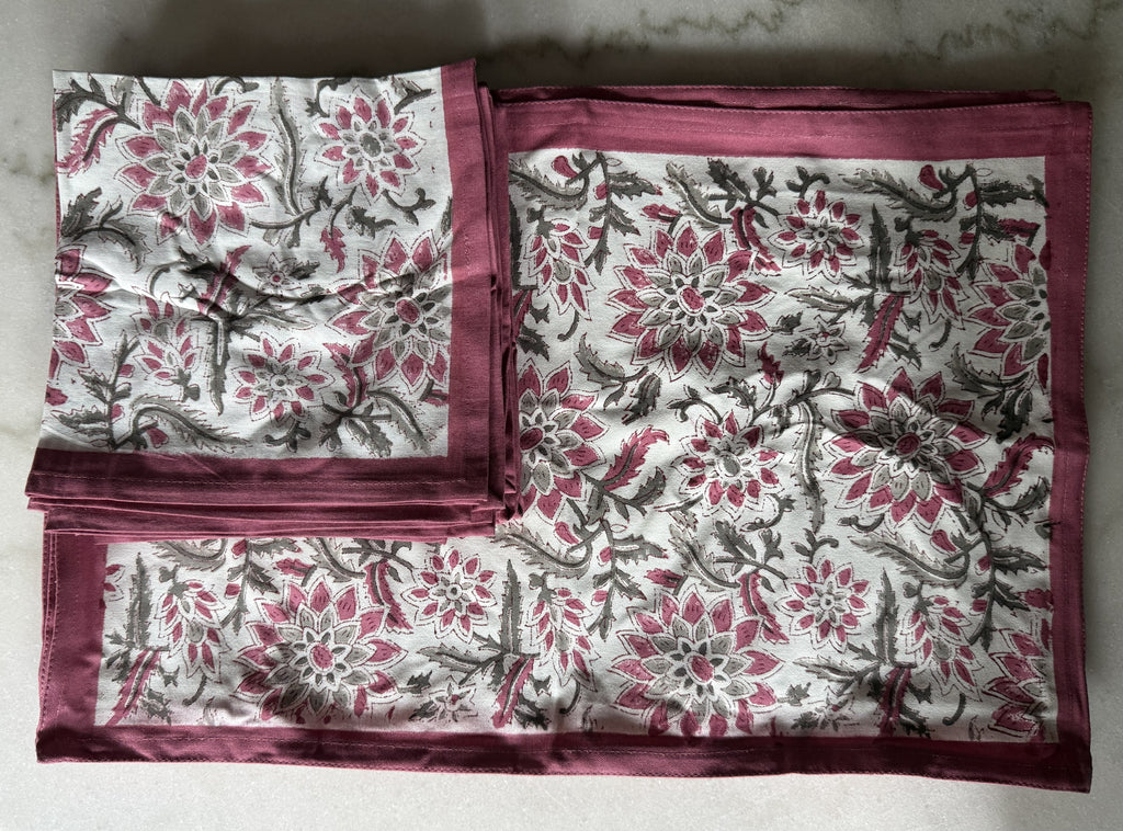 Handmade Block Print Cotton Placemats Set of 6 with Matching Napkins