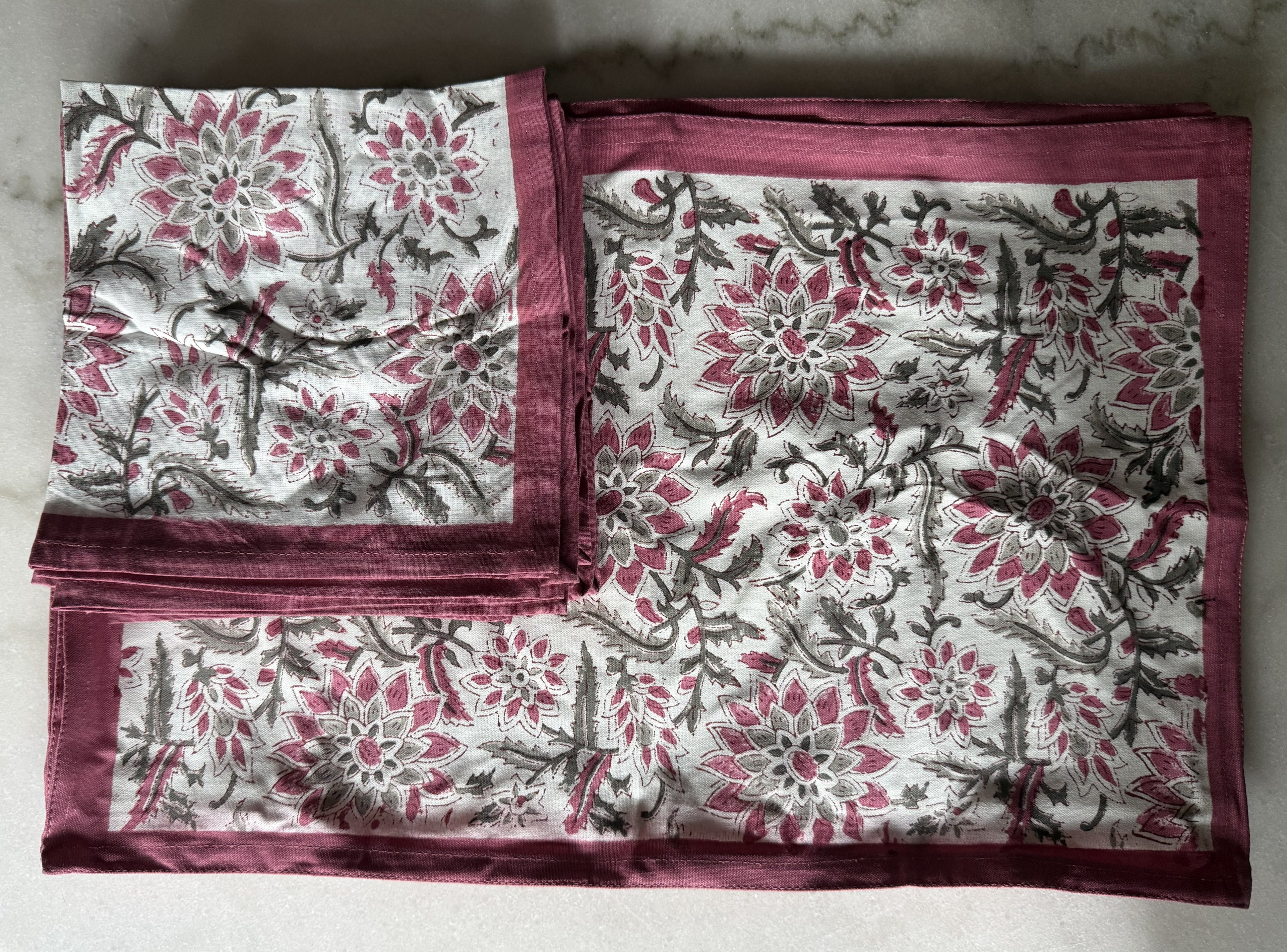 Handmade Block Print Cotton Placemats Set of 6 with Matching Napkins
