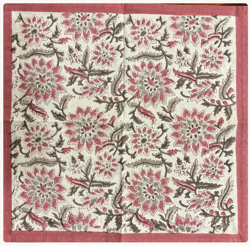 Handmade Block Print Cotton Placemats Set of 6 with Matching Napkins — vintage item from Guest House Vintage Treasures (view 2)