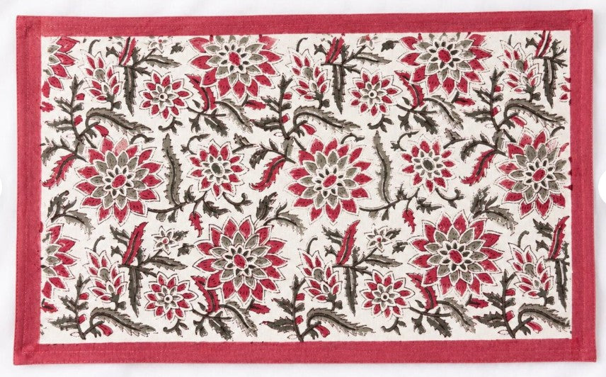 Handmade Block Print Cotton Placemats Set of 6 with Matching Napkins — vintage item from Guest House Vintage Treasures (view 1)