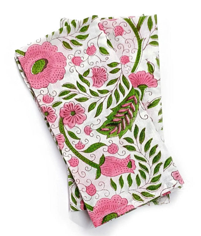 Set of Four Pink Floral Cotton Dinner Napkins — vintage item from Guest House Vintage Treasures (view 1)