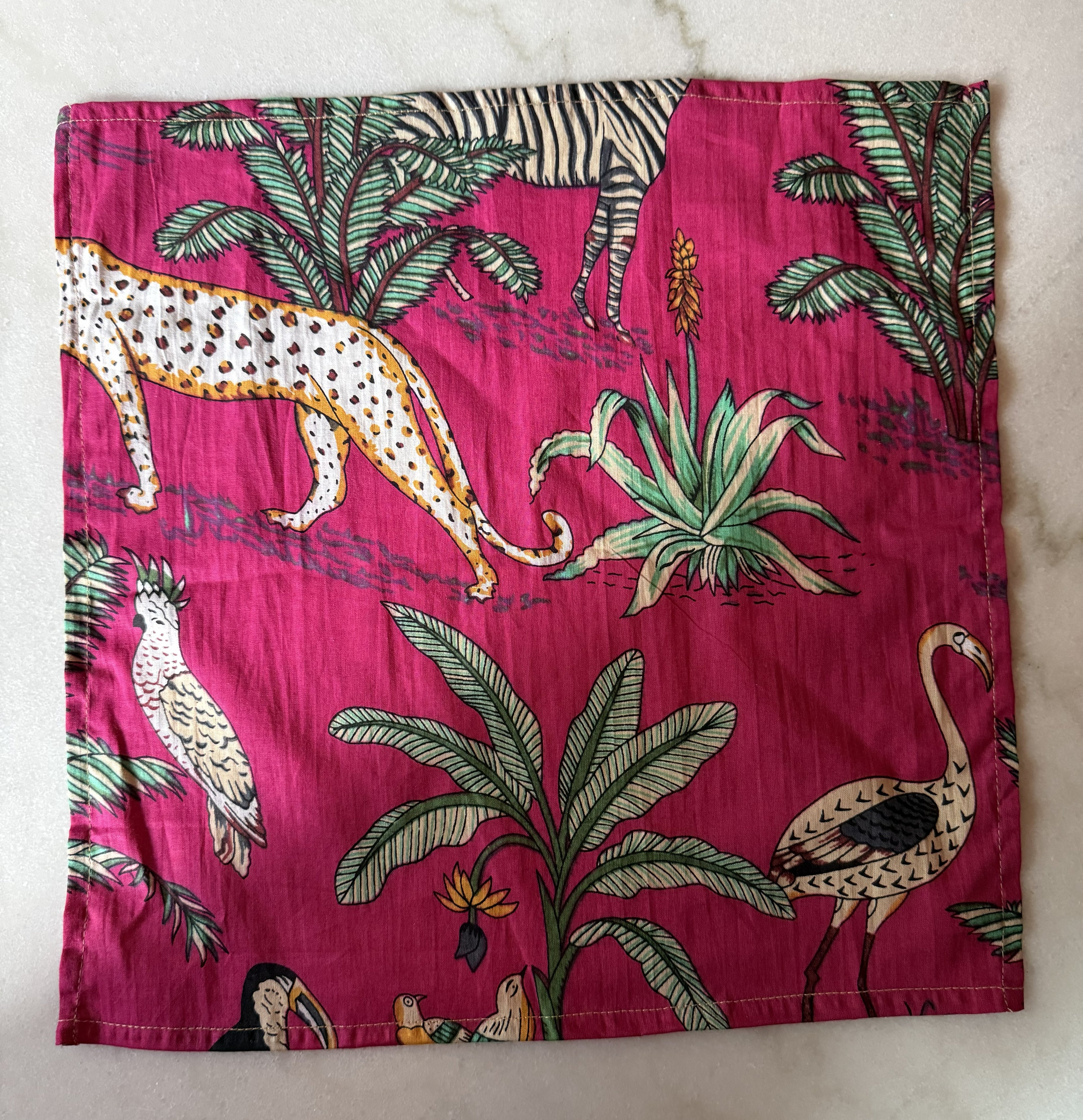Hand Block Printed Cotton Napkin Pink Jungle Safari Cloth Napkins Zebra Leopard Table Linens Reusable Eco Friendly Dinner Napkins