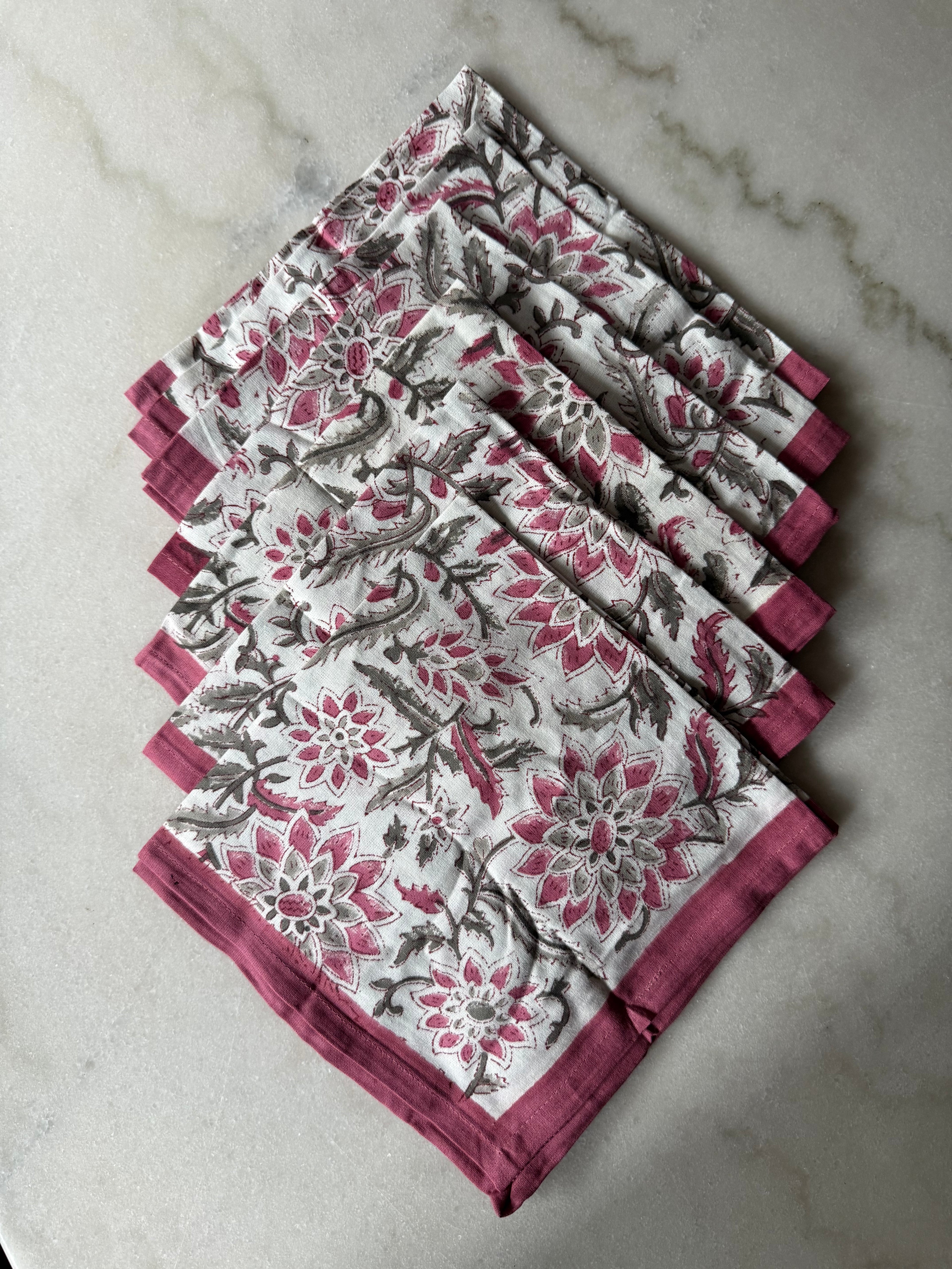Handmade Block Print Cotton Placemats Set of 6 with Matching Napkins