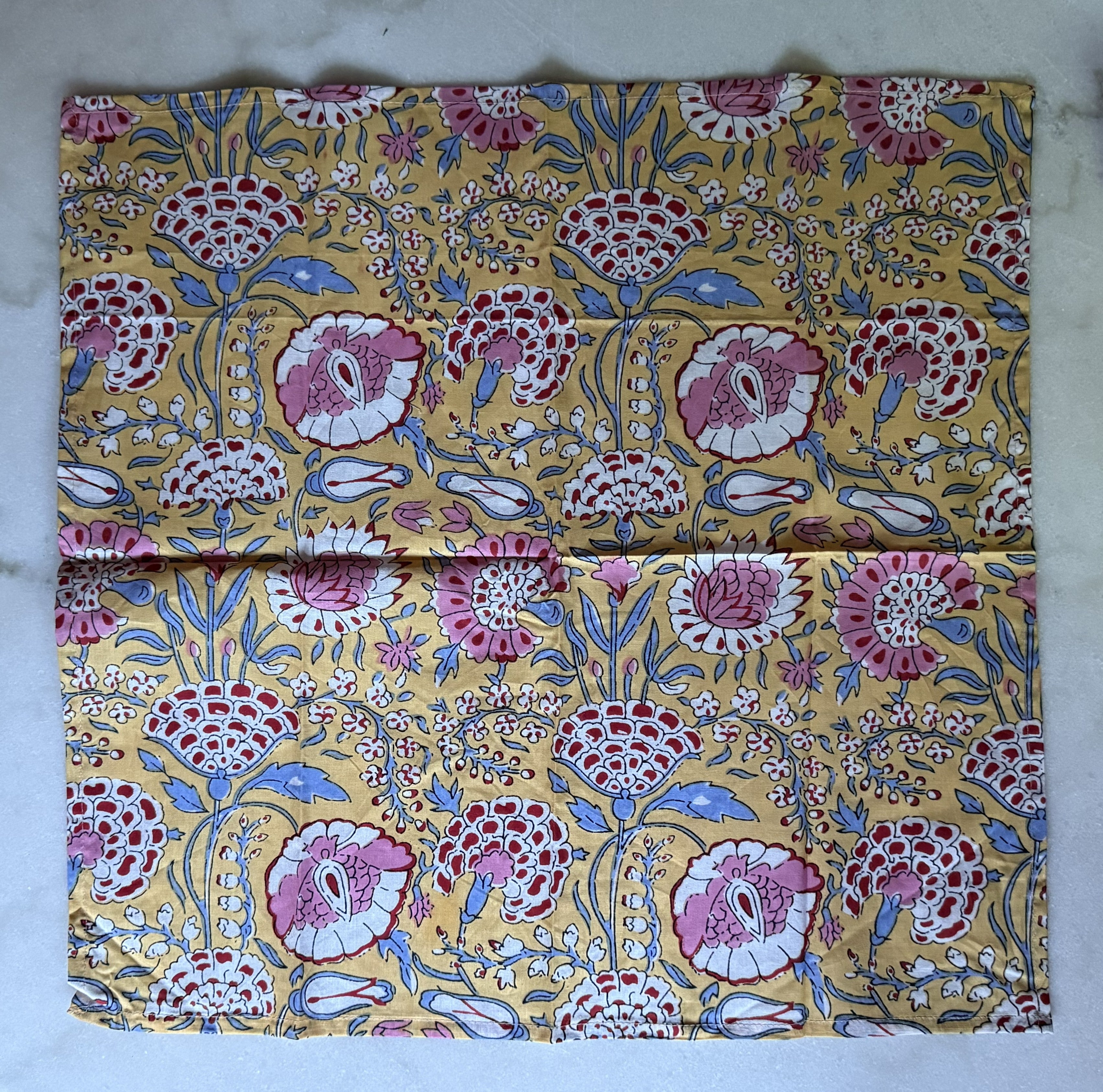 Cotton Quilted Placemats Set of 4, Reversible Floral Block Print Napkins and Place Mats — Table Linens item from Guest House Vintage Treasures (view 4)