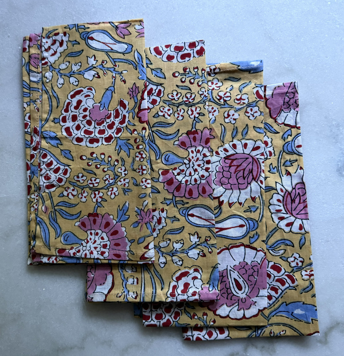 Cotton Quilted Placemats Set of 4, Reversible Floral Block Print Napkins and Place Mats — Table Linens item from Guest House Vintage Treasures (view 5)