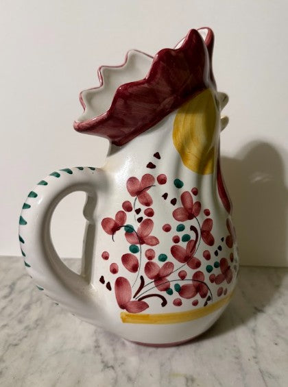 Vintage Italian Deruta Rooster Pitcher | Hand-Painted Majolica Jug with Flower Motif | Colorful Farmhouse Decor