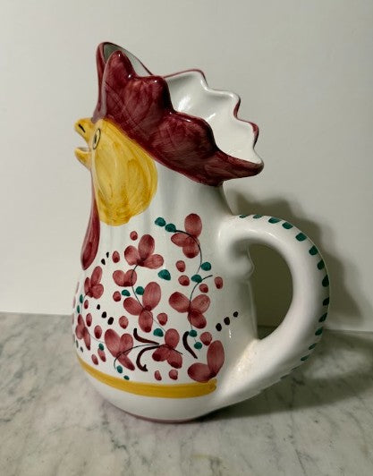 Vintage Italian Deruta Rooster Pitcher | Hand-Painted Majolica Jug with Flower Motif | Colorful Farmhouse Decor