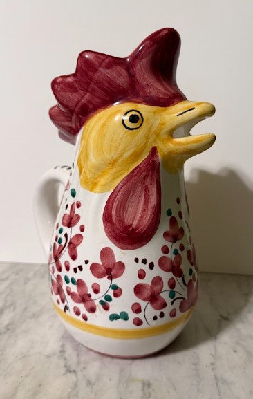 Vintage Italian Deruta Rooster Pitcher | Hand-Painted Majolica Jug with Flower Motif | Colorful Farmhouse Decor