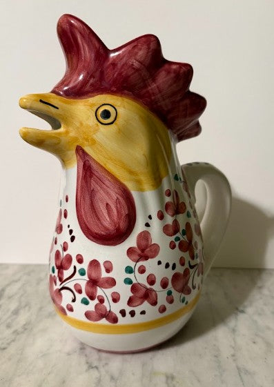 Vintage Italian Deruta Rooster Pitcher | Hand-Painted Majolica Jug with Flower Motif | Colorful Farmhouse Decor
