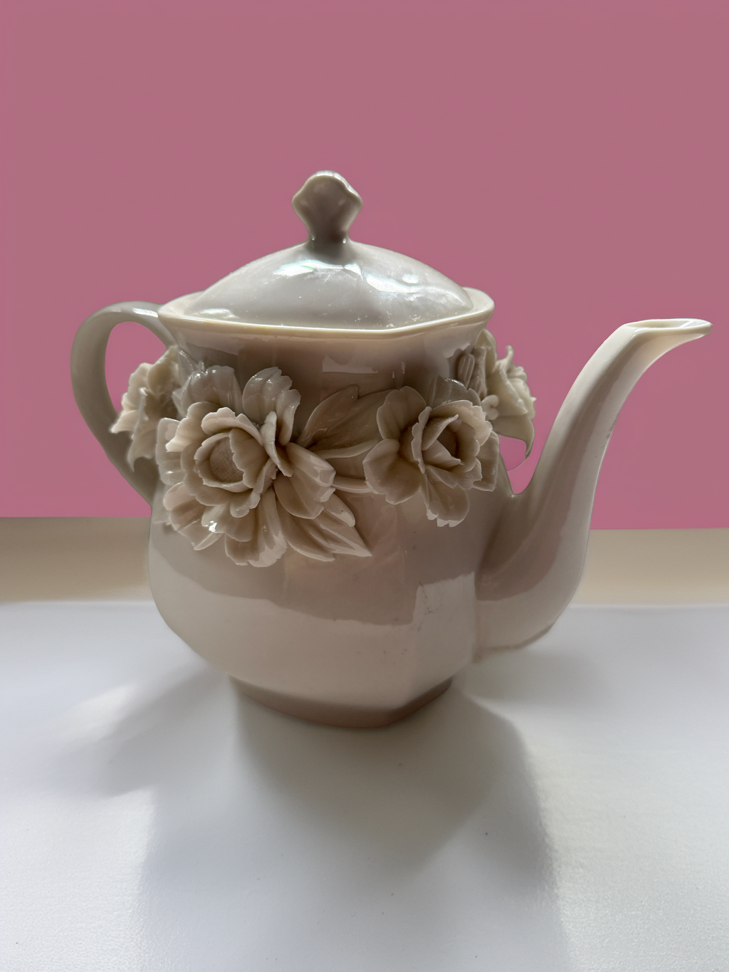 Godinger & Co. Rosemary Handmade Rose Applique Teapot — vintage item from Guest House Vintage Treasures (view 3)